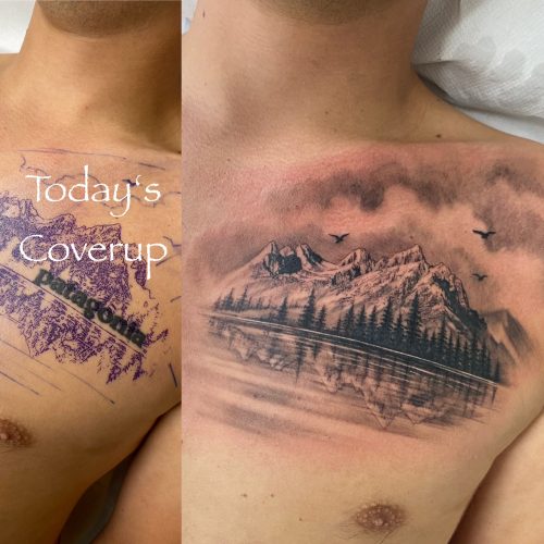 Berge Landschaft Tattoo auf Brust