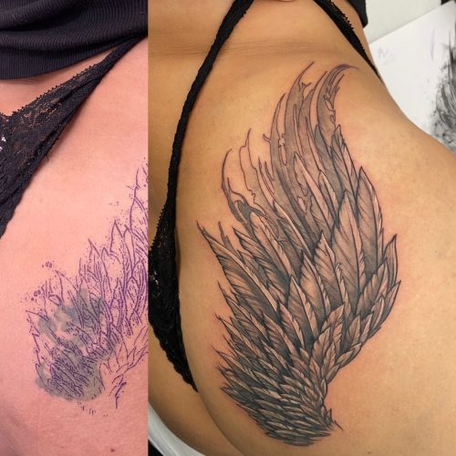 Flügeltattoo Coverup Tätowierung