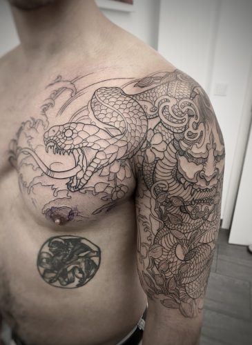 schlangentatoo japanischer stil fineline