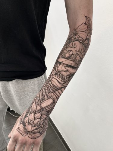tatoo Japanischer stil Samurai maske Munich